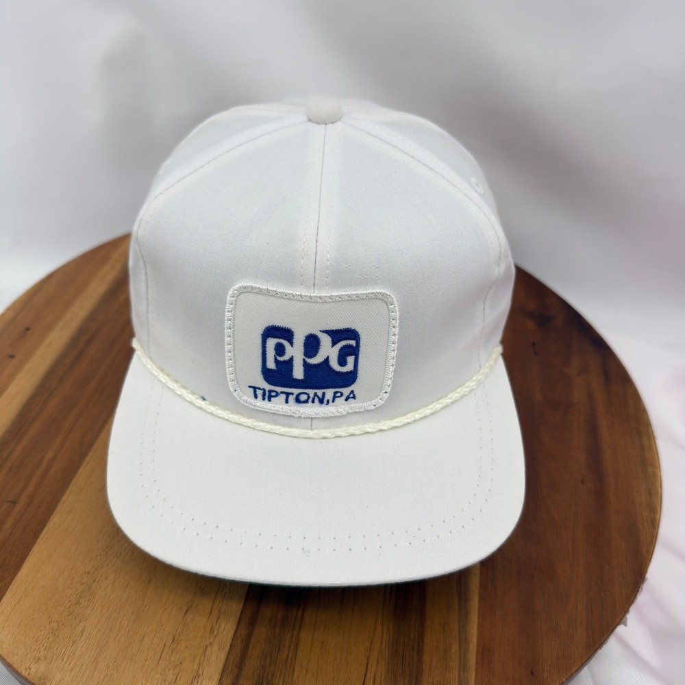 PPG Tipton PA Hat Mens OSFM White Cotton Structured Rope Cap USA K-Products
